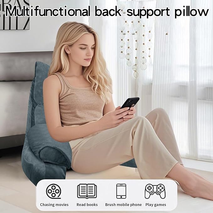 RRPAHWTV Reading Pillow for Bed with High Arm Rests ,Back Support Pillow for Sitting Up in Bed with Shredded Memory Foam for Reading, TV, Gaming or Relaxing on Floor（Charcoal Gray, Large）