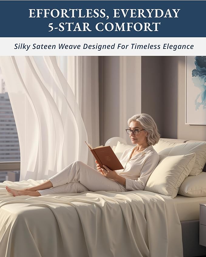 LANE LINEN 100% Egyptian Cotton Full Size Bed Sheets, No Pill Naturally Cooling Sheets Full Size, Soft & Comfy Sateen Weave for Silky Smooth Finish, Available in Variety of Colors - Ivory