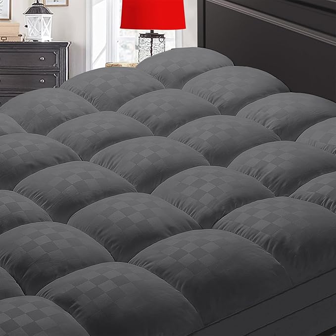 Mattress Topper Queen,Extra Thick Mattress Pad Cover for Back Pain,Cooling Mattress Protector with 8-21 Inch Deep Pocket,Overfilled Down Alternative Filling,Grey