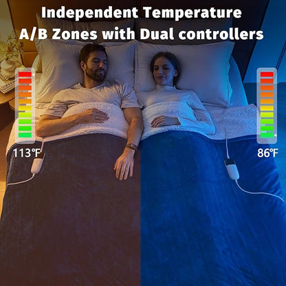 Heated Electric Blanket King Size - 90" x 100" Heating Blanket with Dual Control, 10 Heating Levels & 8 Hours Auto Off, Soft Warm Flannel Blanket, Christmas Birthday Gifts for Senior Grandma