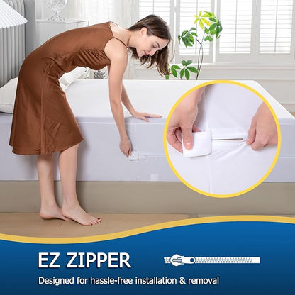 King Zippered Mattress Encasement, Waterproof Zipper Mattress Protector, Breathable, Noiseless, Machine-Washable Zip Mattress Cover，Fitting 7" - 15" Deep Mattress