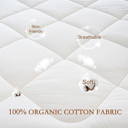 YOUR MOON Natural Wool Mattress Pad Twin XL – 500GSM Organic Australian Wool Mattress Topper, Quilted Fitted Mattress Bed Cover with 16" Deep Pocket, Hypoallergenic Cotton Cover (White)