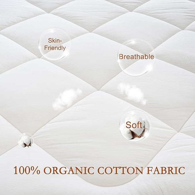 YOUR MOON Natural Wool Mattress Pad Queen – 450GSM Organic Australian Wool Mattress Topper, Quilted Fitted Mattress Bed Cover with 16" Deep Pocket, Hypoallergenic Cotton Cover (White)
