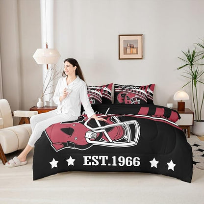 Erosebridal Football Sports Comforter Set Football Seasonal Color Bedding Full, Sports Lovers Comforter + Flat Sheet + Fitted Sheet + 2 Pillowcases + 2 Throw Pillow Covers