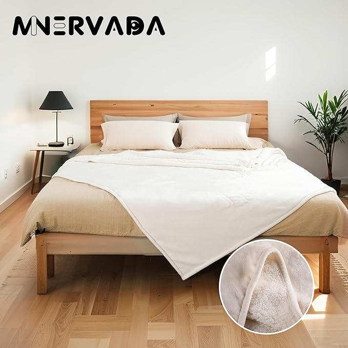 Heated Electric Blanket King Size 90''x100'', Dual Controller Soft Flannel with 10 Heat Settings 1-12 Hour Auto Off Large Blanket for Bed - White