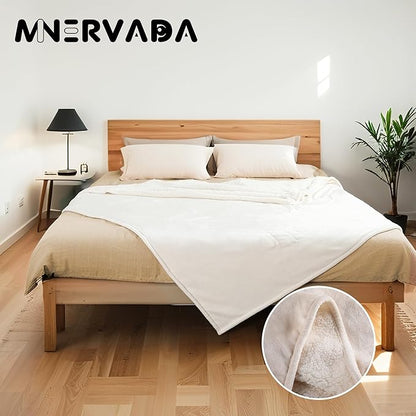 Heated Electric Blanket Queen Size 84''x90'', Dual Controller Soft Flannel with 10 Heat Settings 1-12 Hour Auto Off Large Blanket for Bed - White