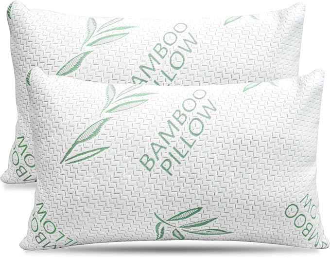 Elif Queen Size Pillows for Sleeping Set of 2 – Cooling Shredded Memory Foam Pillows with Removable Cover for Back, Stomach & Side Sleepers, Rayon Derived from Bamboo, Queen (2 Pack)