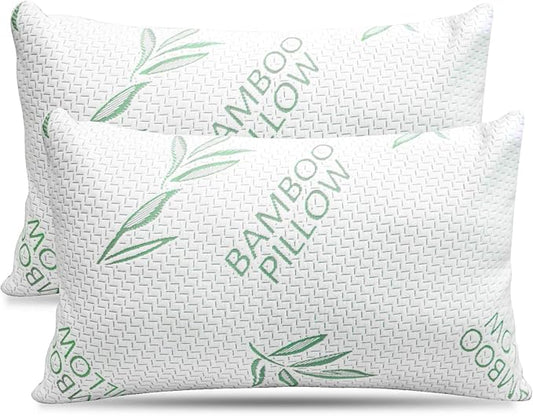 Elif Queen Size Pillows for Sleeping Set of 2 – Cooling Shredded Memory Foam Pillows with Removable Cover for Back, Stomach & Side Sleepers, Rayon Derived from Bamboo, Queen (2 Pack)