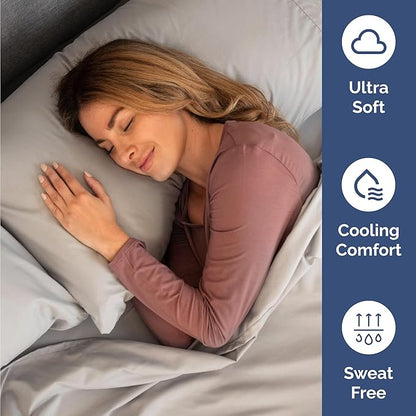 Twin 4 Piece Sheet Set - Comfy Breathable & Cooling - Ultra-Soft Hotel Luxury Bedding Set with 8-16 Inch Deep Pockets - 1 Flat & 1 Fitted Sheet & 2 Pillowcases - Wrinkle Free & Easy Care - Light Grey