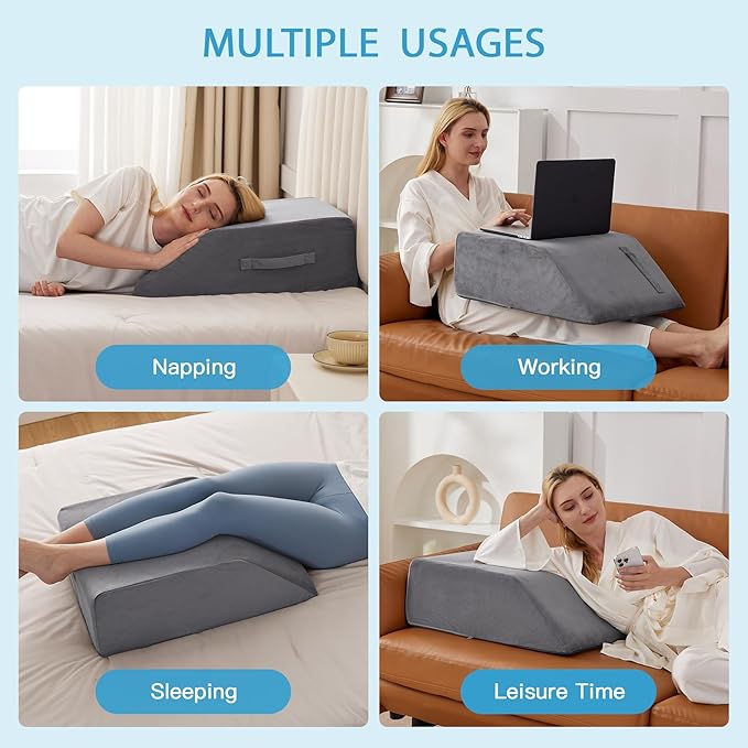 Leg Pillow Elevation Blood Circulation, Leg Wedge for Elevation for Swelling, Leg Elevating Pillow for After Surgery, Memory Foam Foot Knee Pillow for Back Sleeping 24×22×8 Inch Short Plush