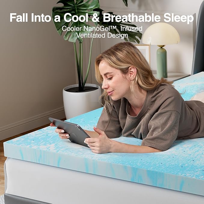 Novilla Full Memory Foam Mattress Topper 3 Inch, Cooling Gel Infused, Ventilated Pressure Relief Pad, Medium Comfort for Sofa, RV, Camper, Dorm Room