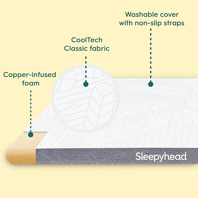 Sleepyhead Twin 3 Inch Premium Copper Mattress Topper – Copper-Infused Memory Foam Bed Topper – Soft and Comfortable Support, Cooling, Washable Cover, CertiPUR-US Certified (Twin 3")