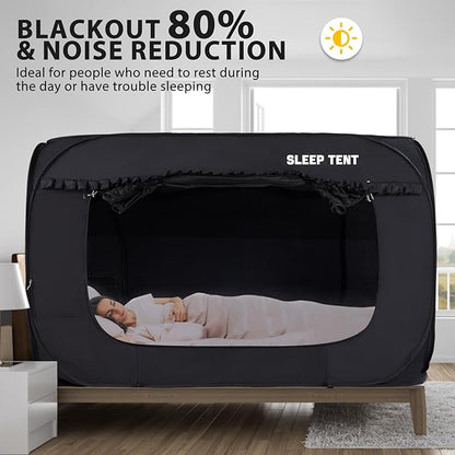 Pop Up Bed Tent 93% Blackout Large Space Portable Indoor Breathable Canopy,Twin Size 2 Doors Sleeping Privacy Tent for Kids and Adult Big Sleeping Cottage