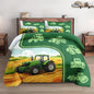 Queen Size Comforter Set with 2 Pillowcase, Green Tractor Soft 3 Pcs Bedding for Kids and Adults, Watercolor Landscape Comforter Set for Room Bedroom Bed Decor