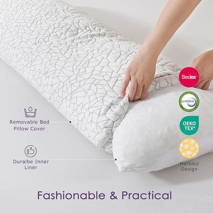 Shredded Memory Foam Full Body Pillow - Cooling Removable Bamboo Rayon Cover + Extra Gel Foam, Soft-Firm Adjustable for Adults, Oeko & CertiPUR-US Standard, 20x54 Inch, 1 Pack
