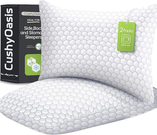 Shredded Memory Foam Pillow for Sleeping, Cooling Bed Pillows Set of 2, Adjustable Pillows for Side, Back, Stomach Sleepers with Washable Pillowcase (King Size, Grey)
