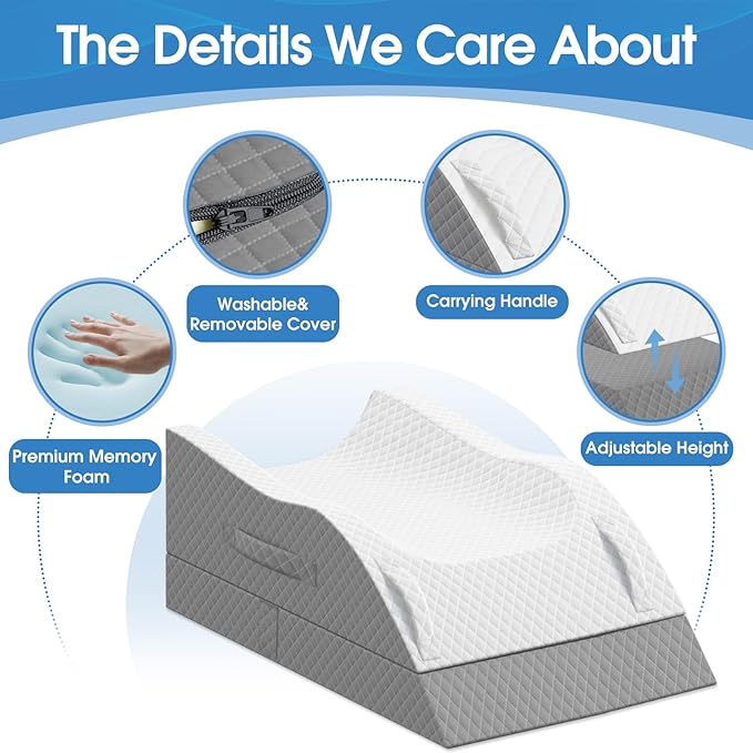 Elevation Pillows for Leg After Surgery, Memory Foam Adjustable Wedge Pillow for Injury or Rest, Ankle Pillow for Sleeping Blood Circulation Grey/Double Leg