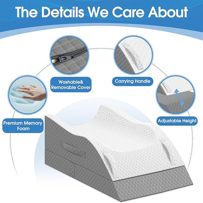 Elevation Pillows for Leg After Surgery, Memory Foam Adjustable Wedge Pillow for Injury or Rest, Ankle Pillow for Sleeping Blood Circulation Grey/Double Leg