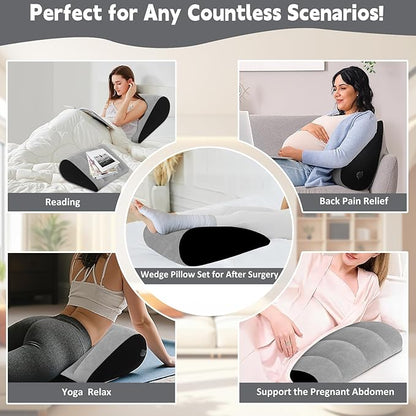 Prosixtoy Portable Wedge Pillow Inflatable Cushion - Body Positioners Lightweight Wedge Pillow for Sleeping, Leg Elevation, Use in Bed, Travel, Camping, Fast Inflating Deflation (Grey)
