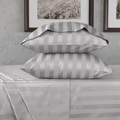 URBANHUT 1000 Thread Count Egyptian Cotton Sheets Damask Striped Twin Size, Breathable Long Staple, 4 Pc Bed Sheet Sets, Luxury Hotel Sateen Sheets Fits 16" Deep Pocket - Silver Grey