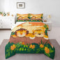 Cute Lion Tiger Bedding Set Toddler Size Tropical Jungle Wildlife Comforter Set for Girls Boys Room Decor Cartoon Hand Drawn Style Down Comforter Flower Leaves Quilt Set with 1 Pillowcase