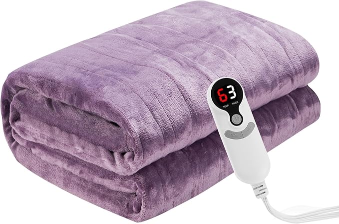 Electric Heated Blanket Throw Size 50" x 60", Super Cozy Soft with 6 Heating Levels & 3 Hours Auto Off, Machine Washable, Home Office Use, Purple