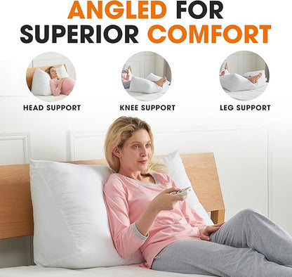 Cheer Collection Wedge Pillow for Reading in Bed, Plushy Headboard Wedge Pillow, Large Backrest Pillow for Bed, Soft Dorm Pillow Headboard Cushion, Elevation Pillow for Sleep & Relaxation