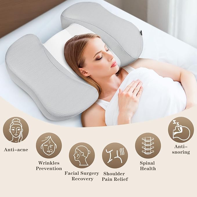 HOMCA Back Sleeper Pillow, Memory Foam Back Sleeping Cervical Neck Pillow Reduces Pressure on Skin, Beauty Pillow Wrinkle Prevention, Ergonomic Design for Neck and Shoulder Pain Relief