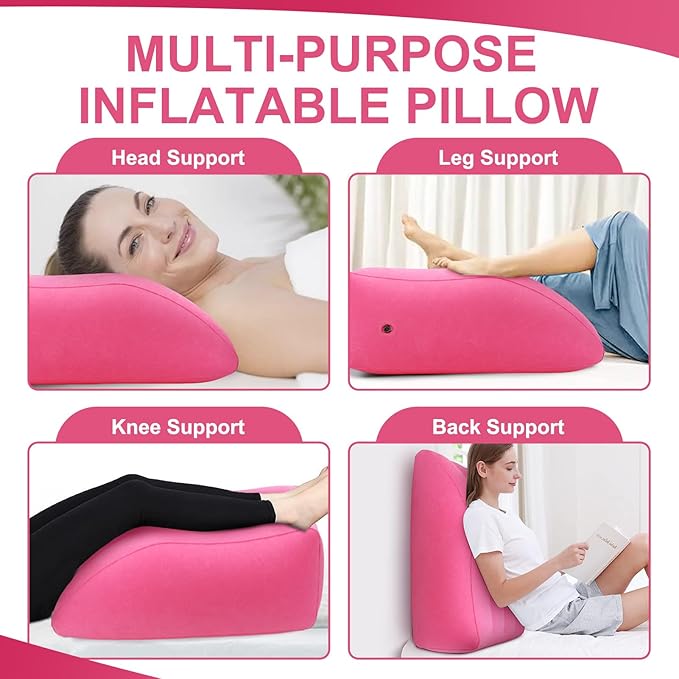 Inflatable Leg Pillow, Wedge Pillow for Sleeping, Portable Wedge Pillow, Improve Circulataion and Reduce Swelling, for Sleeping, Recovery, Pregnant (Pink)