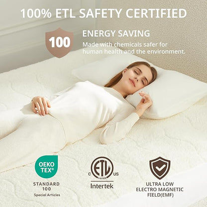 Heated Mattress Pad Queen, Electric Mattress Pad with 9 Heat Settings, Memory Function, Fast Heating, 1-12 Hours Auto Off, Deep Pocket, Machine Washable, 60"x 80", White