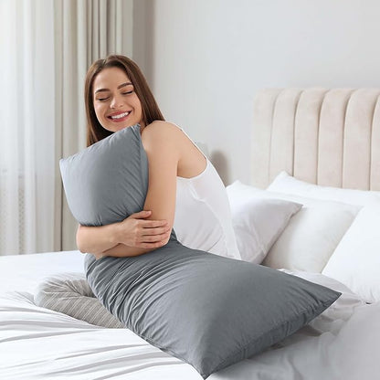 WhatsBedding Memory Foam Body Pillow with Breathable Zippered Cotton Cover, Full Body Pillow for Adults, Long Pillow for Sleeping, Firm Pillow Fluffy Supportive - Grey