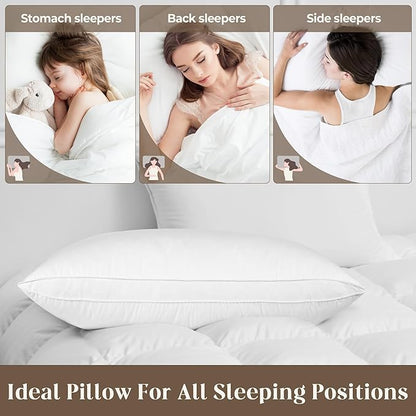 Bafode Goose Down Feather Pillows, Soft Bed Pillows King Size Set of 2, 100% Soft Cotton Shell,Gusseted Hotel Pillows for Back, Stomach or Side Sleepers