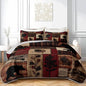 Rustic Black Bear Quilt Bedding Twin 3Pcs Natural Forest Wild Hunt Animal Bear Nut Bed Set Retro Flower Grid Pattern Bedspread Coverlet with 2 Pillowcases for Kid Boy Girl Teen Adult Bed Decor