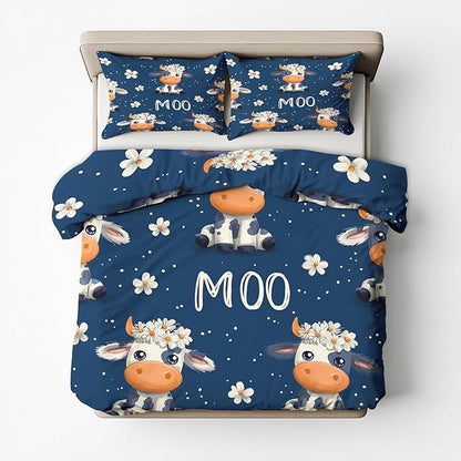 Cow Duvet Cover California King Size, Kids Boys Girls Bedding Set 3 Pcs (2 Pillow Shams), Super Soft Microfiber Bedroom Decor, Zipper & Ties CSXQ1248