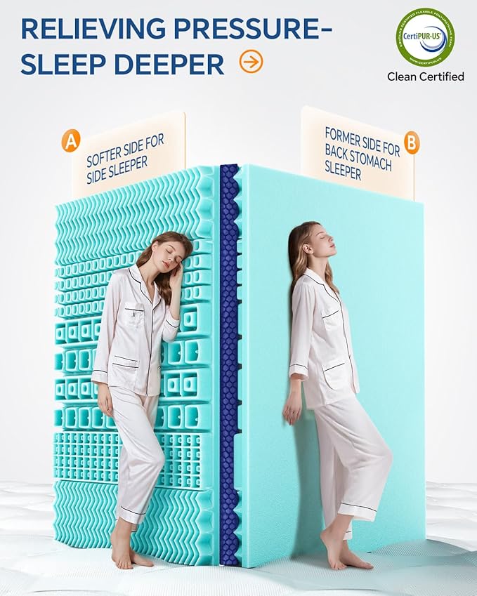 BEDELITE Full Mattress Topper Dual Layer 4 Inch Memory Foam Mattress Topper, 2 Inch Pilow Top Mattress Pad and 2 Inch Premium Gel Foam Mattress, with Stretchable Pockets Up to 6"-24"