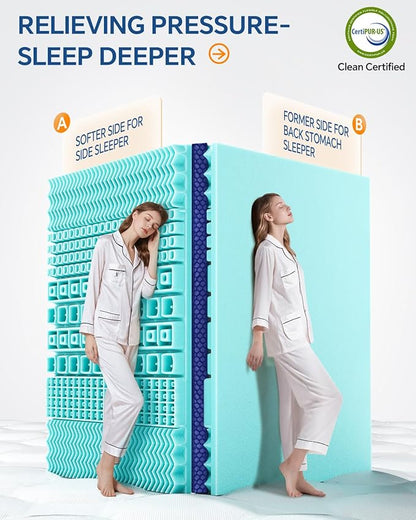 BEDELITE Full Mattress Topper Dual Layer 4 Inch Memory Foam Mattress Topper, 2 Inch Pilow Top Mattress Pad and 2 Inch Premium Gel Foam Mattress, with Stretchable Pockets Up to 6"-24"