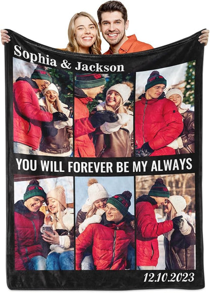 Yoke Style Ships Next Day, Custom Blanket with Photos Text, Picture Blankets Customized for Couple Gifts, Personalized Blankets and Throws Birthday Gift for Mom Dad Girlfriend Boyfriend Women Men