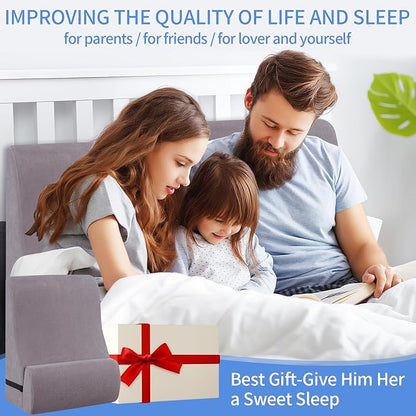 Reading Pillow for Bed Adult, Memory Foam Wedge Pillow Headboard with Adjustable Lumbar Support Backrest Cushion for Sitting in Bed/Resting/Bedrest, Couch or Floor, Gray