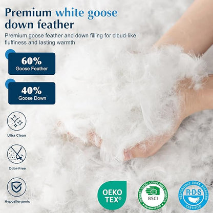 Luxury Goose Feather Down Pillow Standard Size, 100% Cotton Shell, 3-Chamber 5 Star Hotel Pillow for Deep Sleep, Soft Bed Pillows for Neck Pain Relief, Perfect for Side,Back Sleepers- 20"x26"