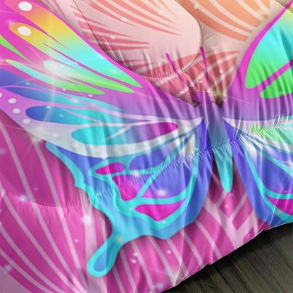 Rainbow Butterfly Full Size Comforter Set for Girls, Colorful Quilt Set Room Decor, 1 Comforter and 2 Pillowcases