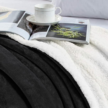 IR Imperial Rooms Sherpa Blankets Queen Size - Thick and Warm Black Blankets for Winter, Reversible Soft and Fuzzy Fluffy Queen Size Blanket for Bed, 90x90 Inches
