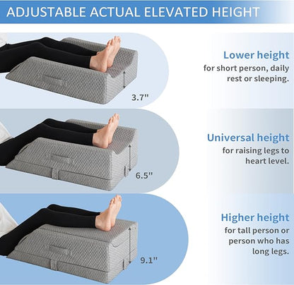 Adjustable Leg Elevation Pillows for Swelling After Surgery, Cooling Memory Foam Leg Wedge Pillow for Blood Circulation, Wedge Pillow for Sleeping, Sciatica Back Knee Hip Ankles Pain Relief