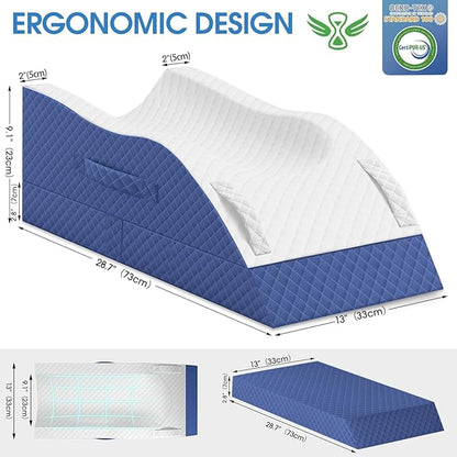 Elevation Pillows for Leg After Surgery, Memory Foam Adjustable Leg Wedge Pillow for Injury or Rest, Ankle Pillow for Sleeping Blood Circulation Blue