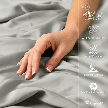 URBANHUT 1000 Thread Count Egyptian Cotton Sheets California King Size, Breathable Long Staple, 4 Pc Bed Sheet Sets, Luxury Hotel Sateen Sheets Fits 16" Deep Pocket - Silver Grey