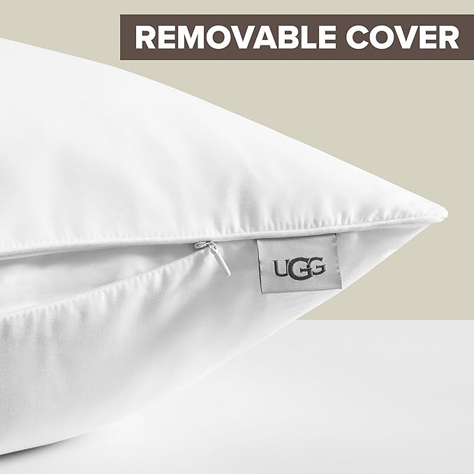 UGG Cooling Pillow Standard Size Pillow Hotel Style for Stomach, Back or Side Sleepers, Washable Cover Down Alternative for King Beds, 20-inch x 36-inch, White