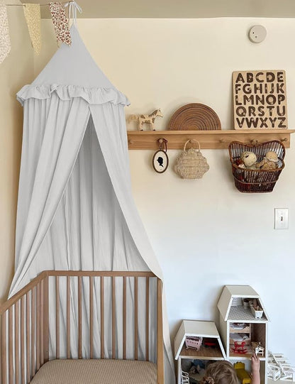 JIKAL Kids Bed Canopy with Ruffles Cotton Hanging Tent Frills Curtain Net for Baby Nursery Room Children Reading Nook Decor
