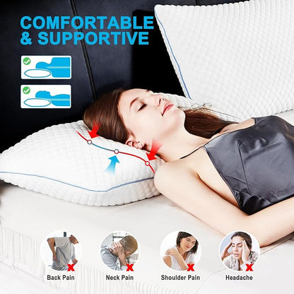 VVZ Cooling Bed Pillows Queen Size Set of 4, Shredded Memory Foam Pillows Cool Cold Pillow for Side Back Stomach Sleepers
