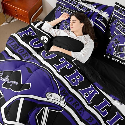 Erosebridal 3D Football Helmets Kids Comforter Set Queen Size Sports City Bedding, Rugby Decor Football Seasonal Comforter + Flat Sheet + Fitted Sheet + 2 Pillowcases + 2 Throw Pillow Covers