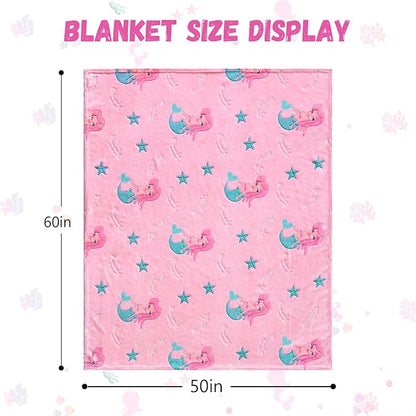 Glow in The Dark Mermaid Blanket,Mermaid Gifts Toys for Girls, Birthday Presents Decor for Kids Age 3-14 Year Old Daughter Teen Child Toddler Luminous Christmas Bedroom Throw Blanket 50"x60"