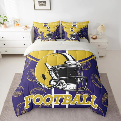 Feelyou Football Twin Comforter Set with Sheets for Kids Boys Girls Ball Games 7 Pieces Bedding Set Rugby Bed in a Bag City of Footballs Room Decor Rugby Sports Soft Lightweight